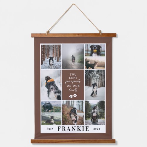 Brown Paw Prints Our Hearts Pet Memorial Collage Hanging Tapestry