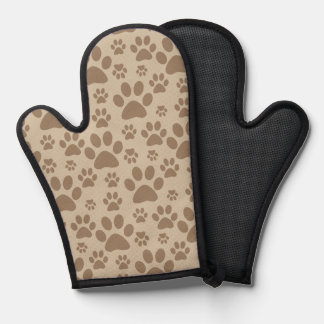 Brown Paw Prints Pattern Oven Mitt