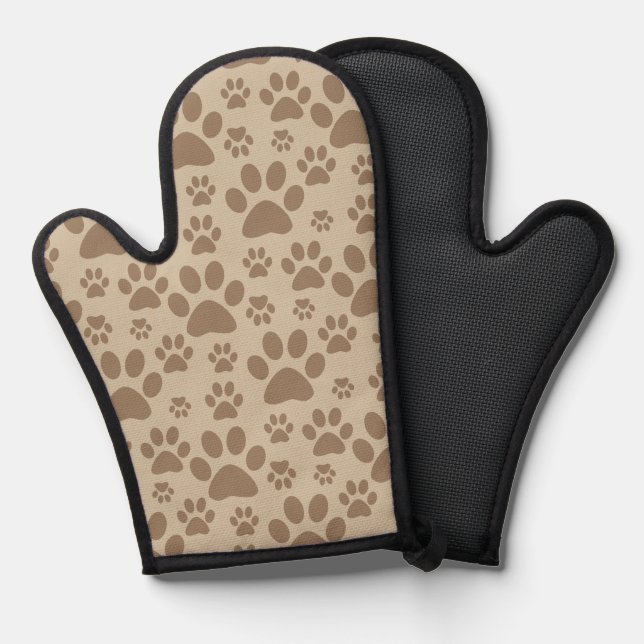 Brown Paw Prints Pattern Oven Mitt (Front/Back)