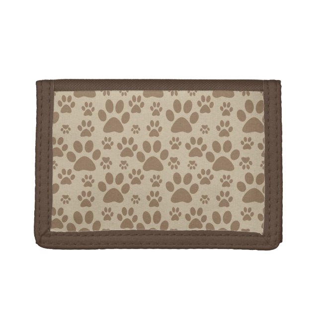 Brown Paw Prints Pattern Tri-fold Wallet (Front)