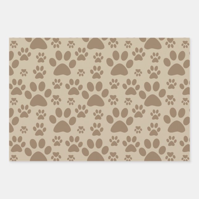 Brown Paw Prints Pattern Wrapping Paper Sheets (Front)