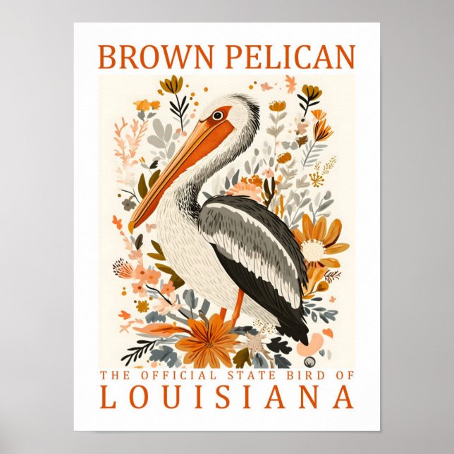 Brown Pelican Bird of Louisiana USA Travel Poster (Front)