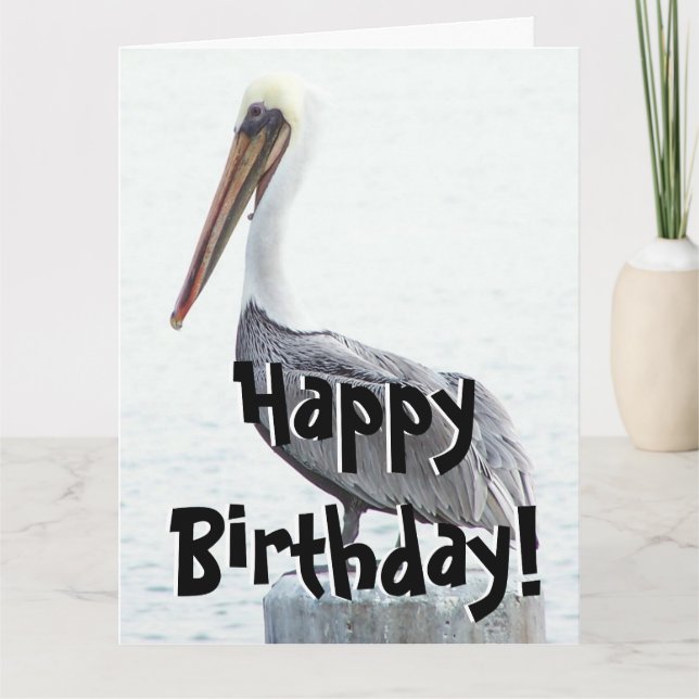 Brown Pelican Bird Wildlife Birthday Greeting Card (Front)