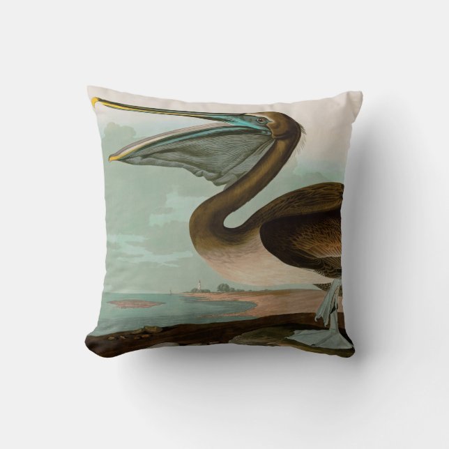 Brown Pelican Birds of America Audubon Print Throw Pillow (Front)
