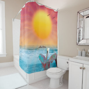 Brown Pelican ISLAND SUNSET Shower Curtain