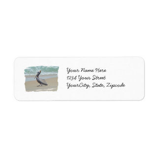 Brown Pelican on Beach Label