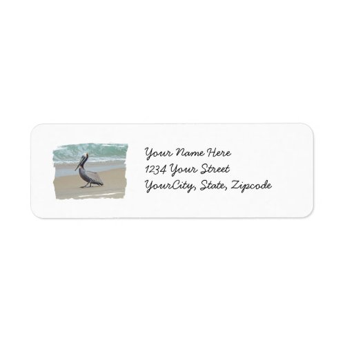 Brown Pelican on Beach Label