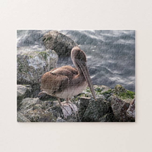 Brown Pelican on the Rocks Large Jigsaw Puzzle
