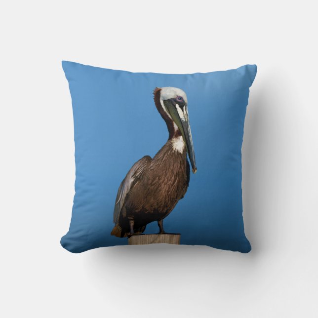 Brown Pelican Perching on a Post Throw Pillow (Front)