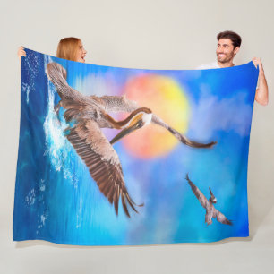 Brown Pelicans SUN KISSED ISLAND #1 Fleece Blanket