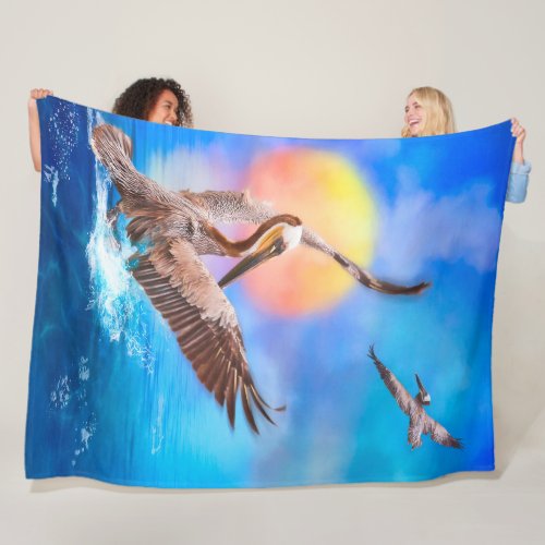 Brown Pelicans SUN KISSED ISLAND 1 Fleece Blanket