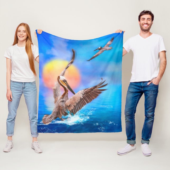 Brown Pelicans SUN KISSED ISLAND #1 Fleece Blanket (In Situ)