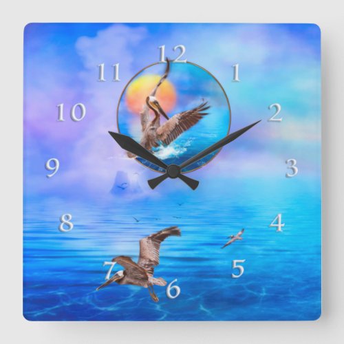 Brown Pelicans SUN KISSED ISLAND Square Wall Clock