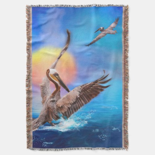 Brown Pelicans SUN KISSED PELICAN ISLAND 1 Throw Blanket