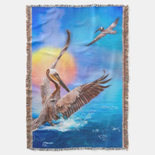 Brown Pelicans SUN KISSED PELICAN ISLAND 1 Throw  Throw Blanket