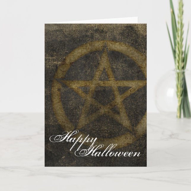 Brown Pentagram Happy Halloween Greeting Card 2 (Front)