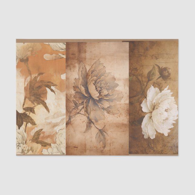 Brown Peonies Decoupage Collage Tissue Paper (Front)