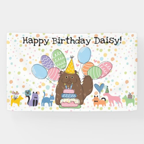 Brown Persian Cat Longhair Birthday Party Banner