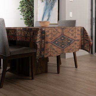Brown Persian Geometric Shape Rug Pattern Tablecloth