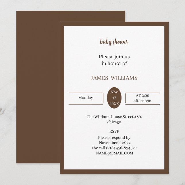 Brown Personalised Baby Shower Invitation (Front/Back)