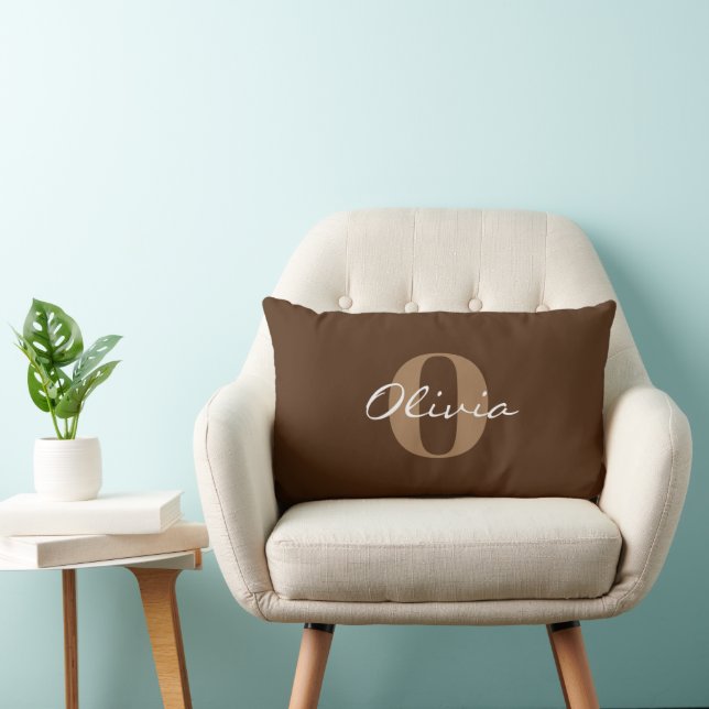 Brown Personalized Calligraphy Name Lumbar Pillow (Chair)