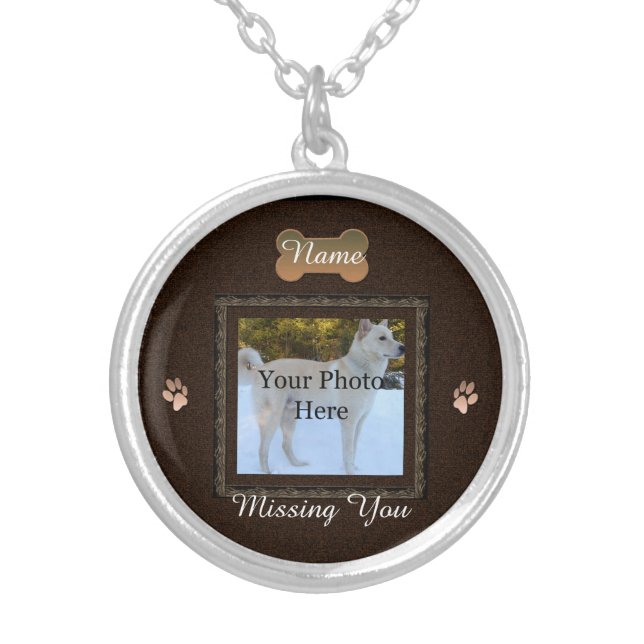 Brown Personalized Dog or Cat Memorial Silver Plated Necklace (Front)