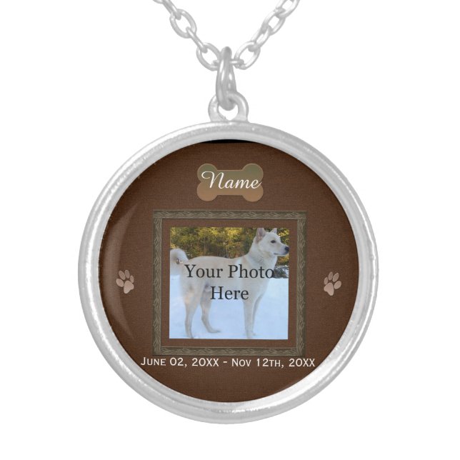 Brown Personalized Dog or Cat Memorial Silver Plated Necklace (Front)