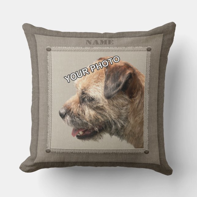 Brown Pet Portrait Photo Rustic decorative fringe Throw Pillow (Front)
