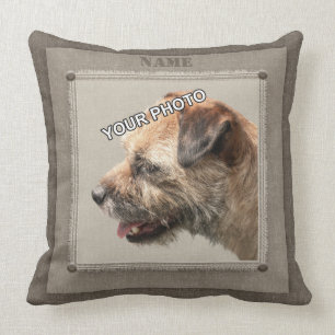 Brown Pet Portrait Photo Rustic decorative fringe Throw Pillow