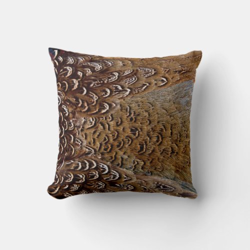 Brown Pheasant Feather Design Throw Pillow