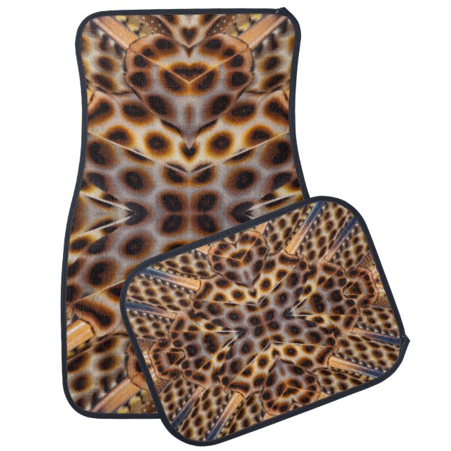 Brown pheasant feather kaleidoscope car floor mat (Set)