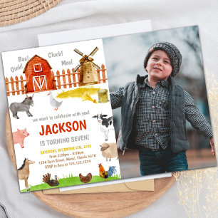Brown Photo Farm Animals Birthday Invitations