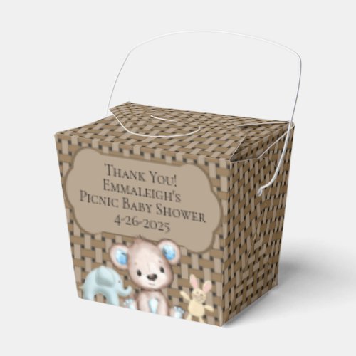 Brown Picnic Friends Baby Shower Basket Thank You Favor Boxes