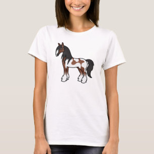 Brown Piebald Cartoon Gypsy Vanner Shire Horse T-Shirt