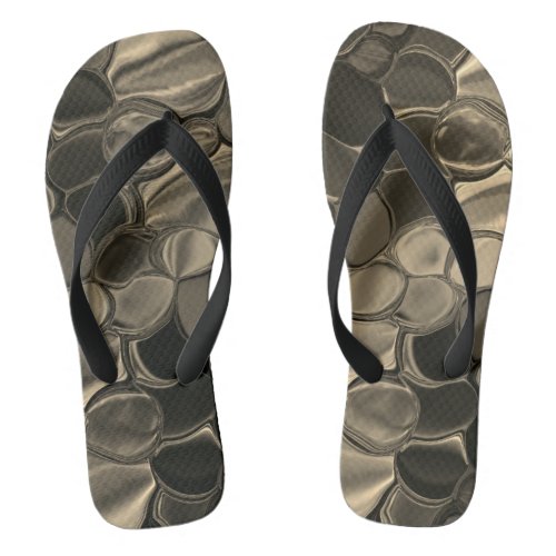 Brown pieces circles and rounded off shapes flip flops