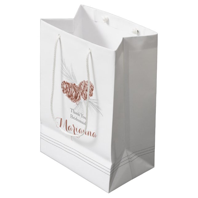 Brown pine cone drawing wedding favor gift bag (Front Angled)