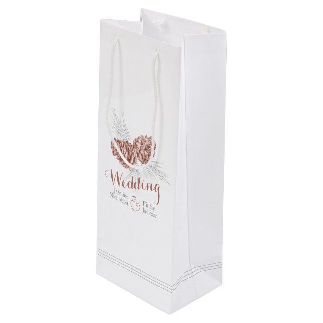 Brown pine cone wedding favor bottle gift bag (Front Angled)