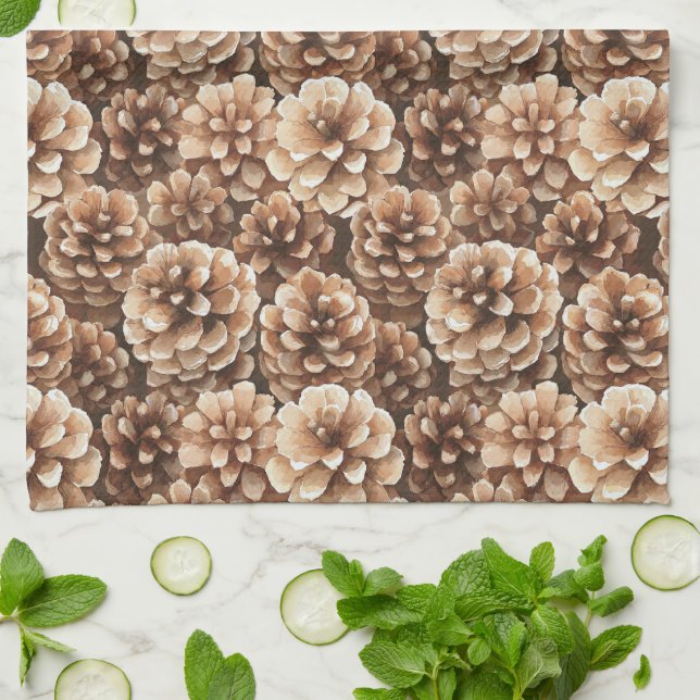 Brown Pine Cones Nature  Kitchen Towel (Folded)