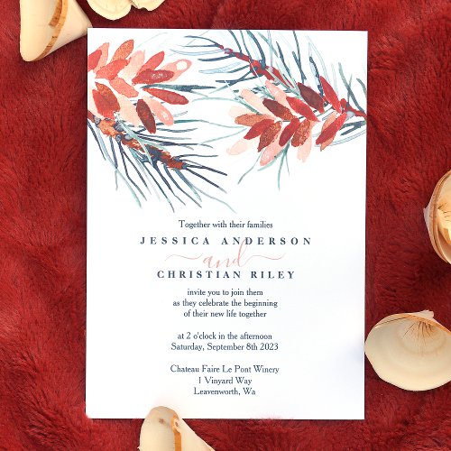 Brown Pine Cones Pine Needles Wedding Invitations