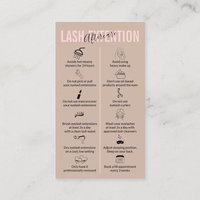 Brown Pink Aftercare for Lash Extension Business Card (Back)