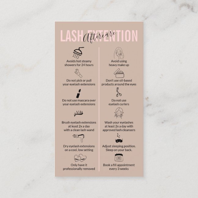 Brown Pink Aftercare for Lash Extension Business Card
