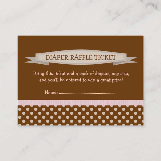 Brown PInk Baby Shower Diaper Raffle Ticket Insert (Front)