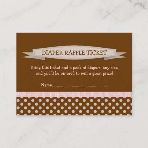 Brown PInk Baby Shower Diaper Raffle Ticket Insert Business Cards