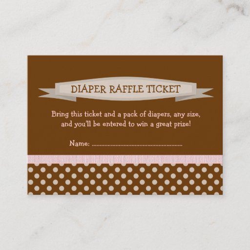 Customizable Brown PInk Baby Shower Diaper Raffle Ticket Insert Business Cards