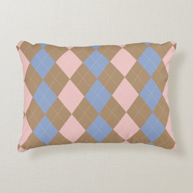 Brown Pink Blue Argyle Accent Pillow (Front)