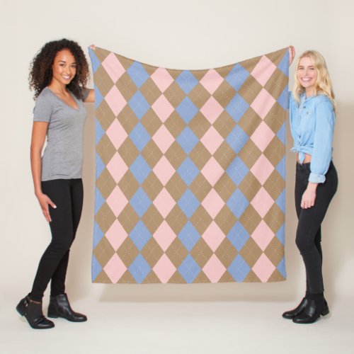 Brown Pink Blue Argyle Fleece Blanket