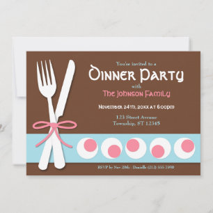 Brown Pink & Blue - Fork & Knife Dinner Invitation