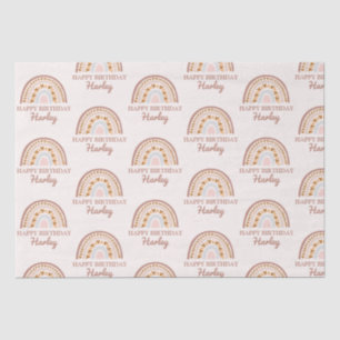 Brown Pink Boho Rainbow Custom Name Birthday Gift Tissue Paper