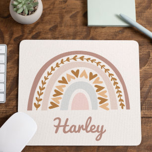 Brown Pink Boho Rainbow Custom Name Monogram Mouse Pad