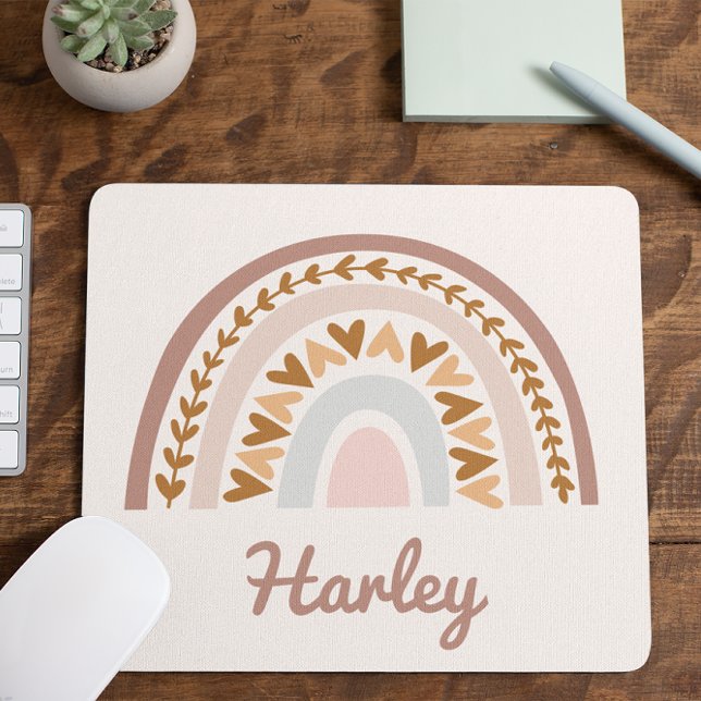 Brown Pink Boho Rainbow Custom Name Monogram Mouse Pad (Creator Uploaded)